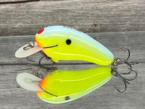 Black Label Balsa - Sandman - Custom Balsa Crankbait - Chartreuse Powder Blue Back Color - Zoom WEC Sand Flea