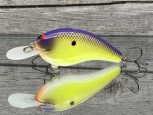 Black Label Balsa - Slim Series - Custom Balsa Crankbait - Chartreuse Purple Color