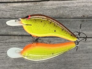 Black Label Balsa - Slim Series - Custom Balsa Crankbait - Chartreuse Rootbeer Color