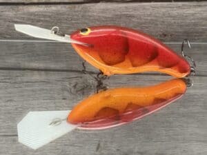 Greenfish Tackle - Big G-Flat Smiley - Custom Balsa Crankbait - Fire Craw Color