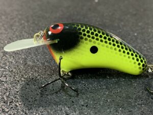 John Hott Lures - Hott Hicky - Custom Balsa Crankbait - Chartreuse Black Piebald